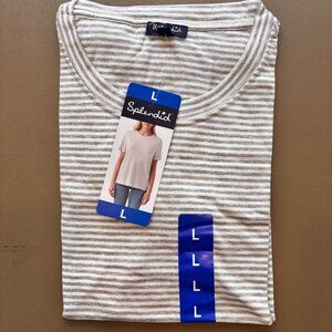 NEW Women's SPLENDID Short Sleeve Crew Neck Top Shirt Grey/White Striped sz LG